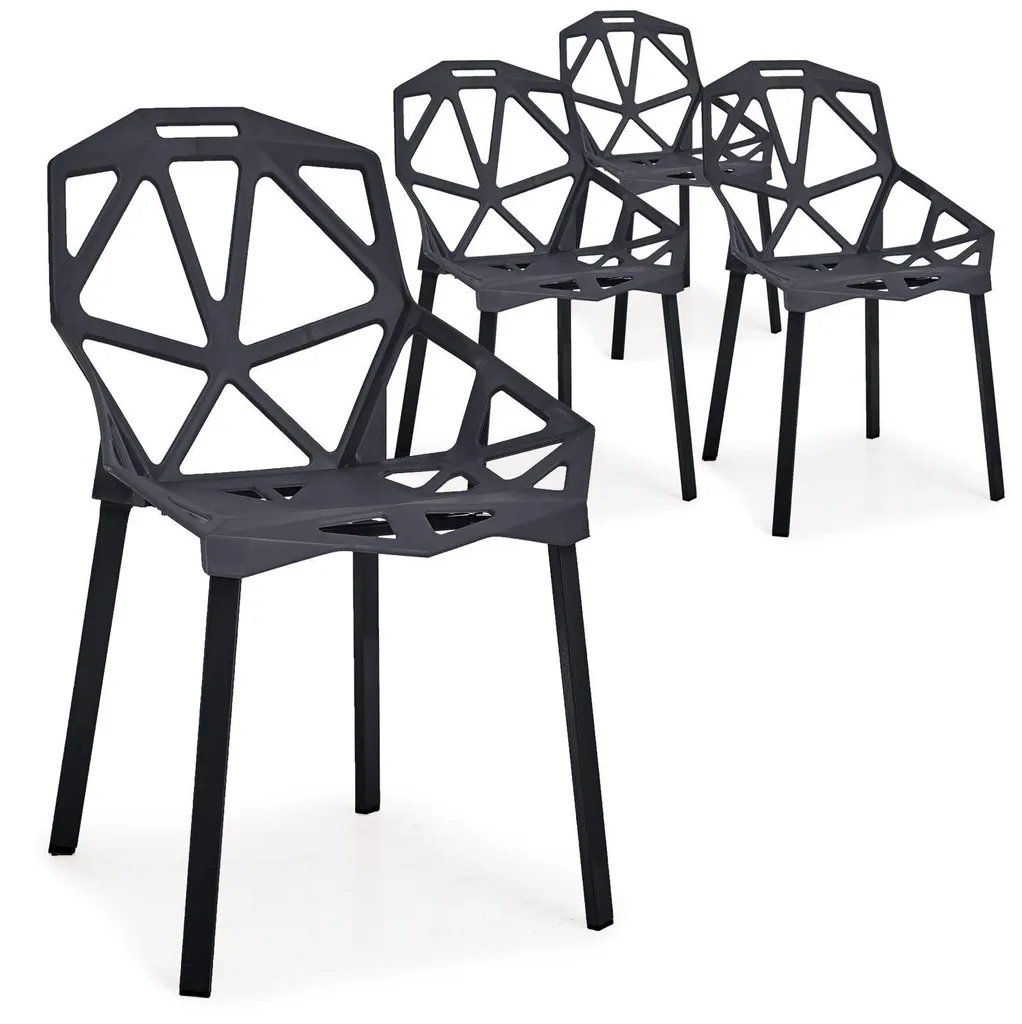 Chaises Spider noires motif toile d'araignée en polypropylène - 4 pièces