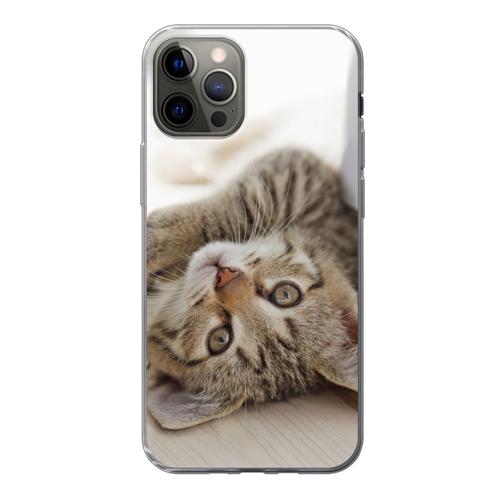 MuchoWow Handyhülle Schutzhülle Hülle für iPhone 12 Pro Kätzchen - Sonne - Braun - Mädchen - Kinder - Jungen - Kind Silikon Softcase Handy ...