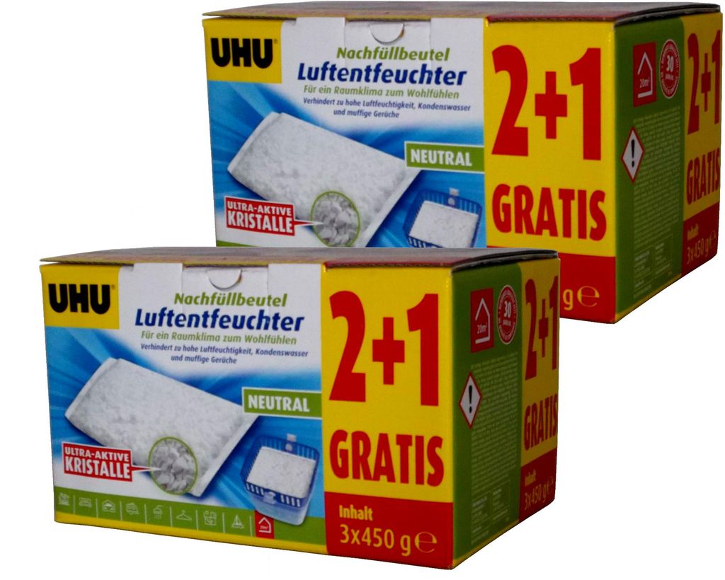 6x450g UHU Luftentfeuchter Nachfüllbeutel Produktbild 