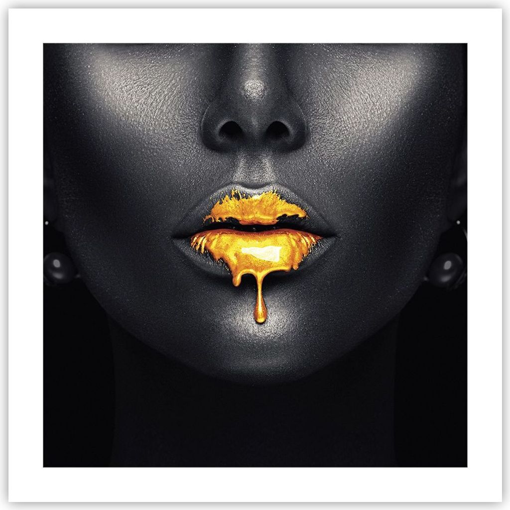 Poster - Poster ohne Rahmen - Gold Mund Schwarz - 50x50 cm - Wand Bild - Wanddeko - Wandbilder - Kunstposter - Wandposter - Bilder - Kunstdruck - W...