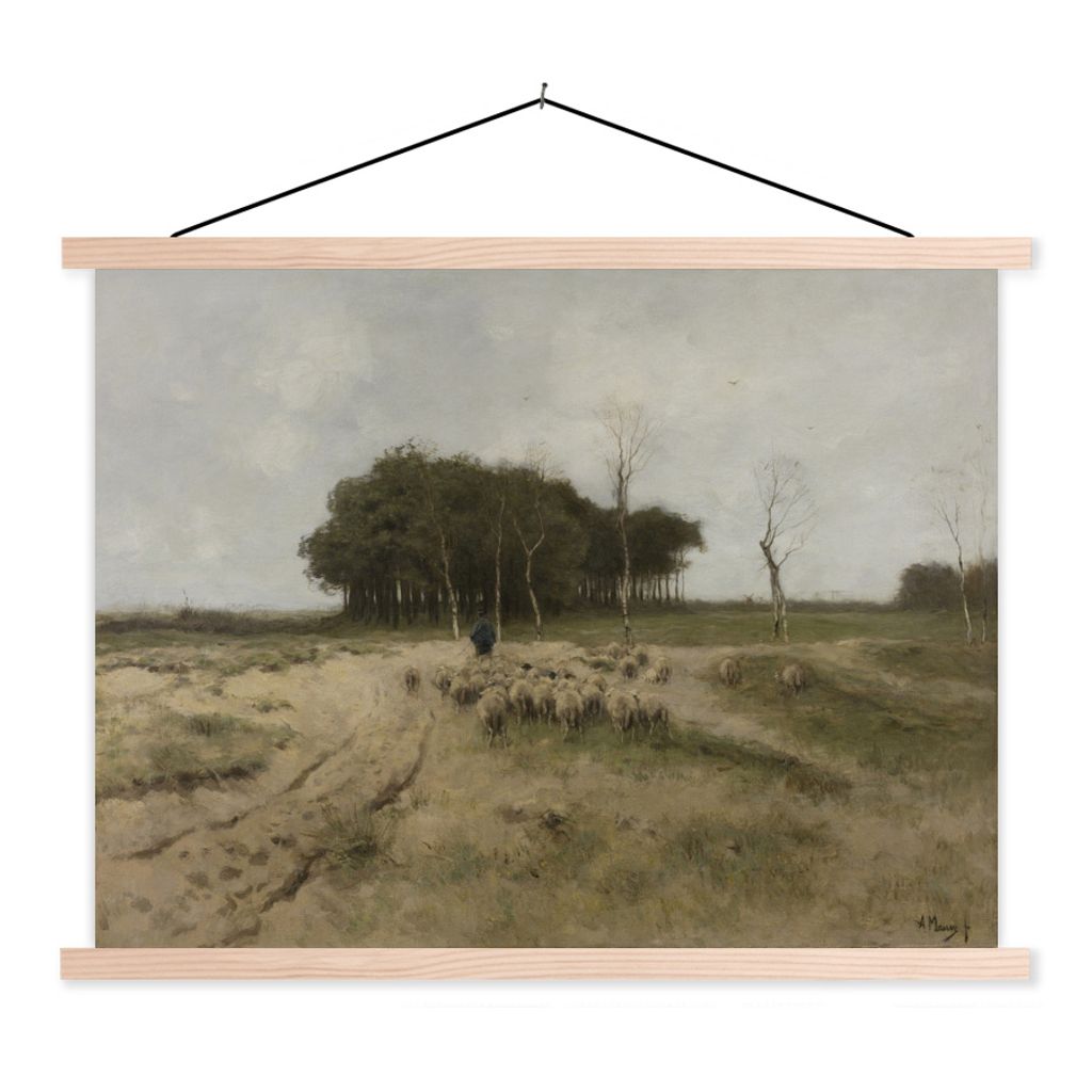 MuchoWow Textilposter Heide bei Laren - Gemälde von Anton Mauve 120x90 cm mit holzfarbenen Rahmen - Magnetisch