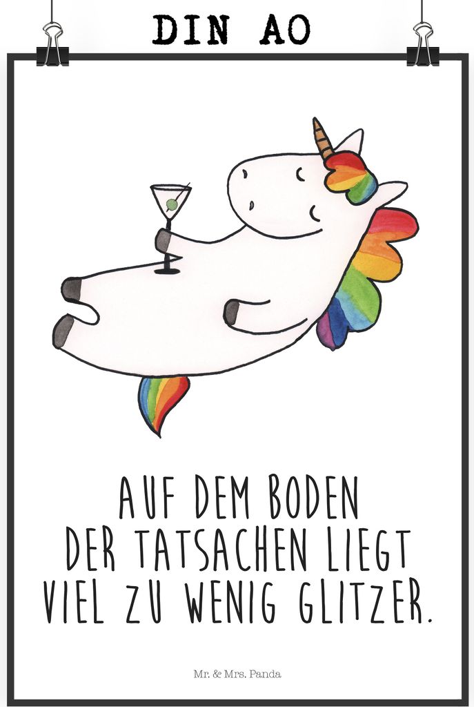 Mr. & Mrs. Panda Bild Einhorn Cocktail DIN A0 - Weiß - Geschenk, wanddeko, Unicorn, Spruch, Geburtstag, Glitzer, Caipirinha, drucke, kunstdruck po...