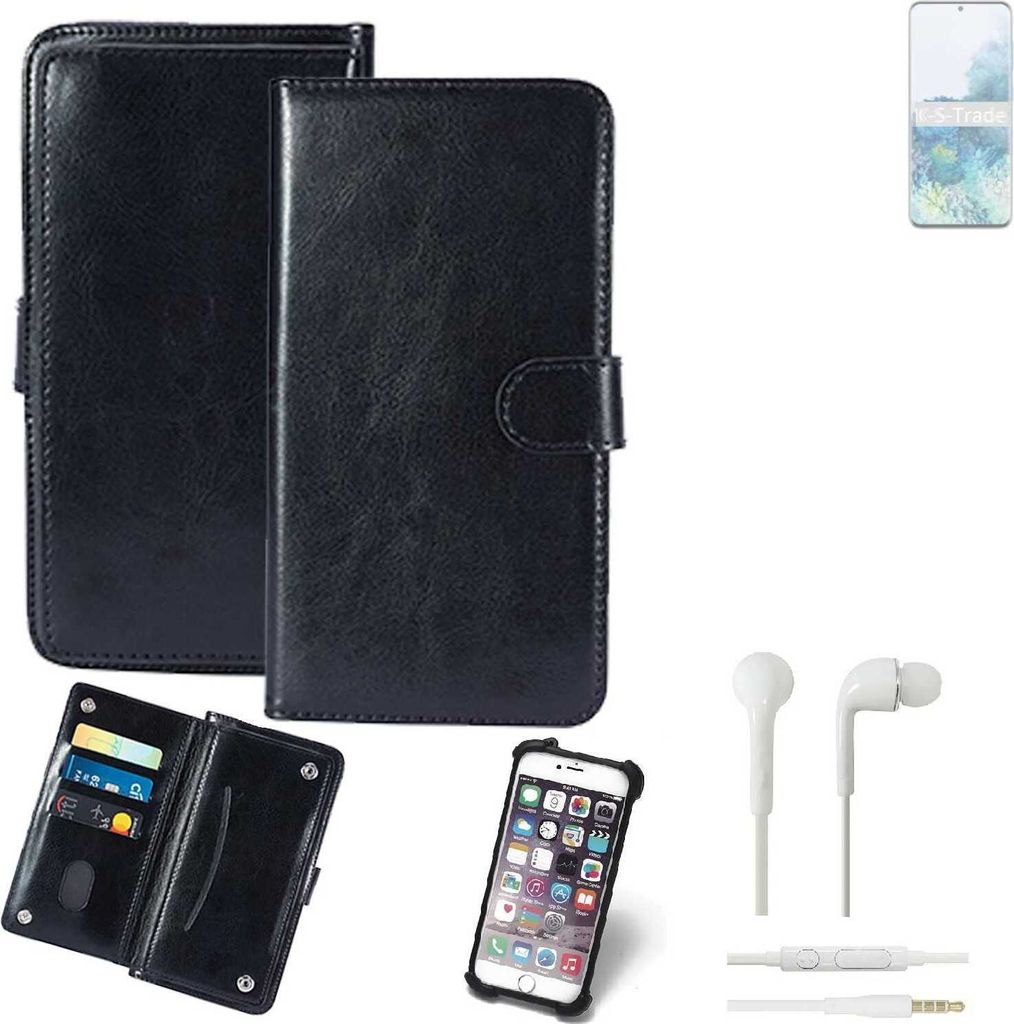 K-S-Trade 360° Hülle kompatibel mit Samsung Galaxy S20 inkl. Headphones schwarz Kunstleder Case BookCase WalletCase Kunstlederederhülle