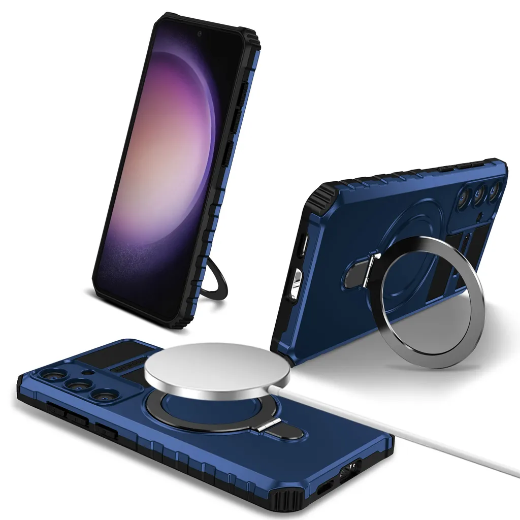 Custodia Samsung S25+ Blu MagSafe: Cover con Anello per Selfie e Video