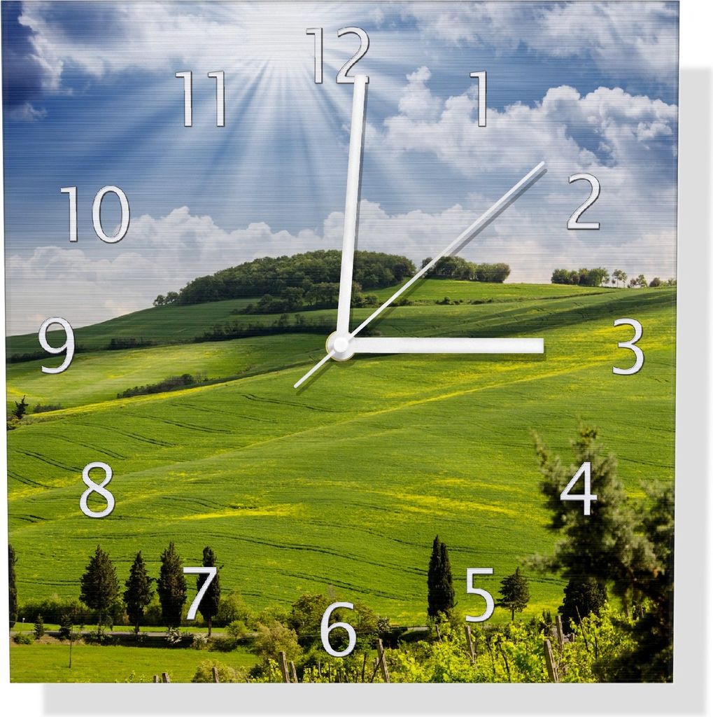 Wallario Design Wanduhr Strahlender Sonnenschein aus Aluverbund, Größe 30 x 30 cm