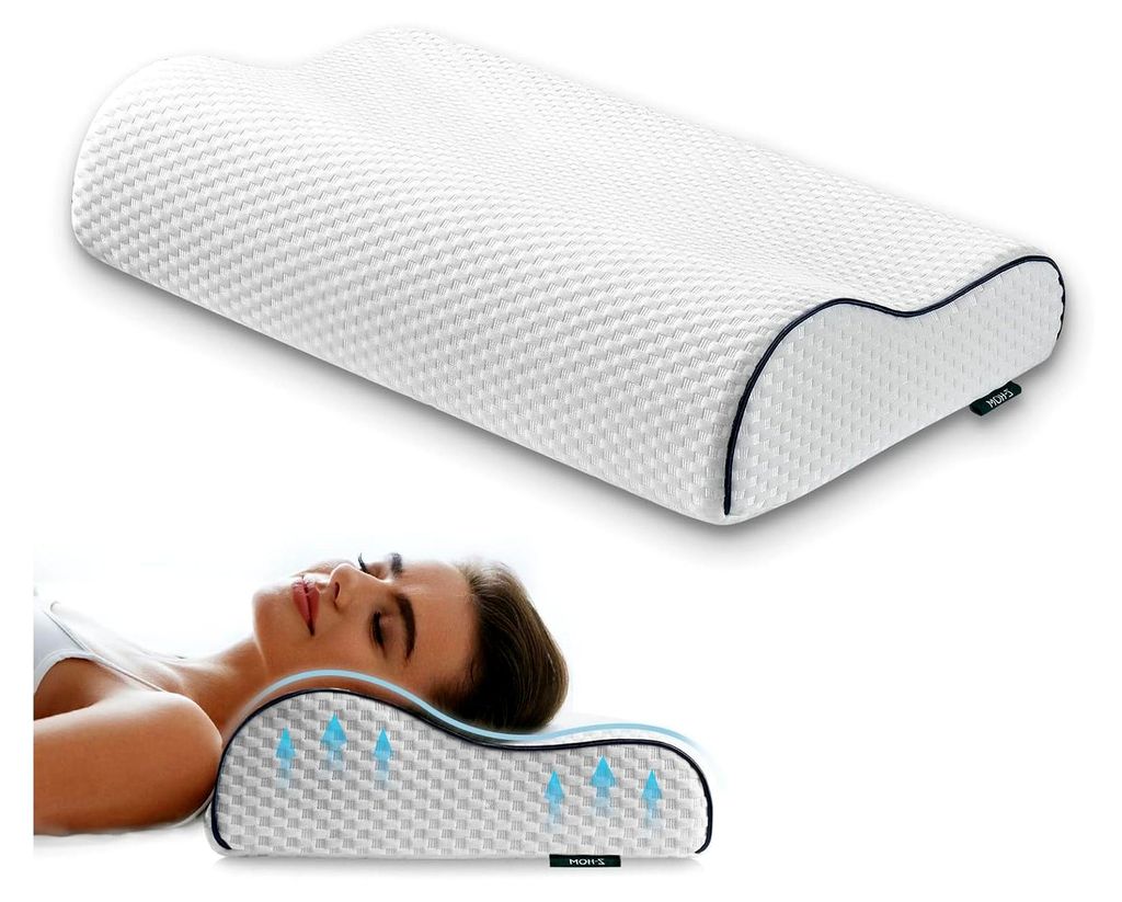 Kopfkissen aus Memory Foam, 59 x 39 x 10/12 cm, Komfortkissen für Nacken- und Schulterschmerzen, ergonomisches orthopädisches Kissen, Nackenstüt...