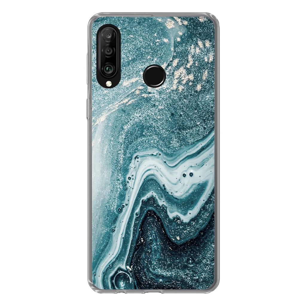 MuchoWow Handyhülle Schutzhülle Hülle für Huawei P30 Lite Naturstein - Glitter - Muster Silikon Softcase Handy Hülle - Handyhülle