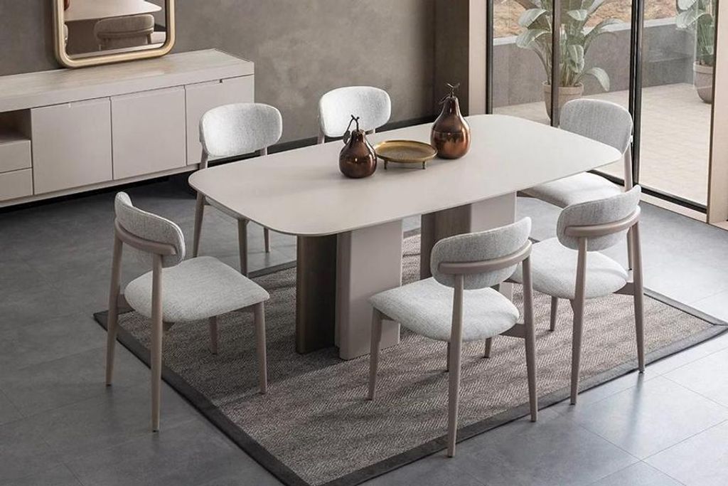 Moderne Essgruppe Elegantes Esszimmer Set Esstisch mit 6x Stilvollen Stühlen