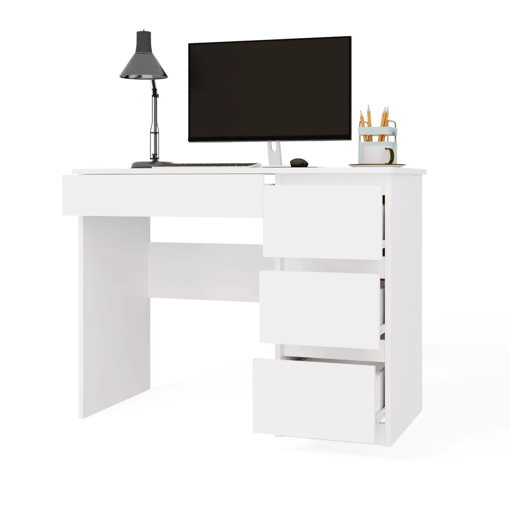 Table de bureau droite TRISTON blanc mat style scandinave pour chambre