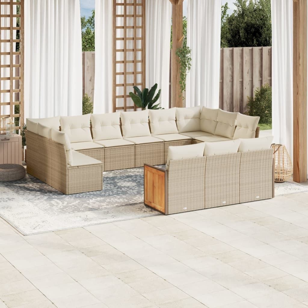 CLORIS 13-tlg. Garten-Sofagarnitur mit Kissen Beige Poly Rattan - Gartenmöbelgarnituren 479