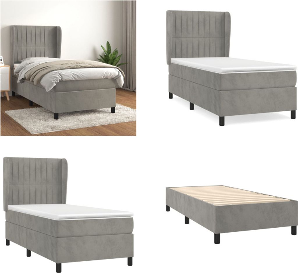 vidaXL Boxspringbett mit Matratze Hellgrau 90x190 cm Samt - Boxspringbett - Boxspringbetten - Bett - Schlafzimmermöbel