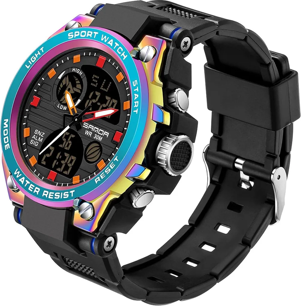 Orologi sportivi da uomo Militare all'aperto Grande orologio da polso Digitale Analogico Due fasce orarie Calendario LED Uomini Ragazzi