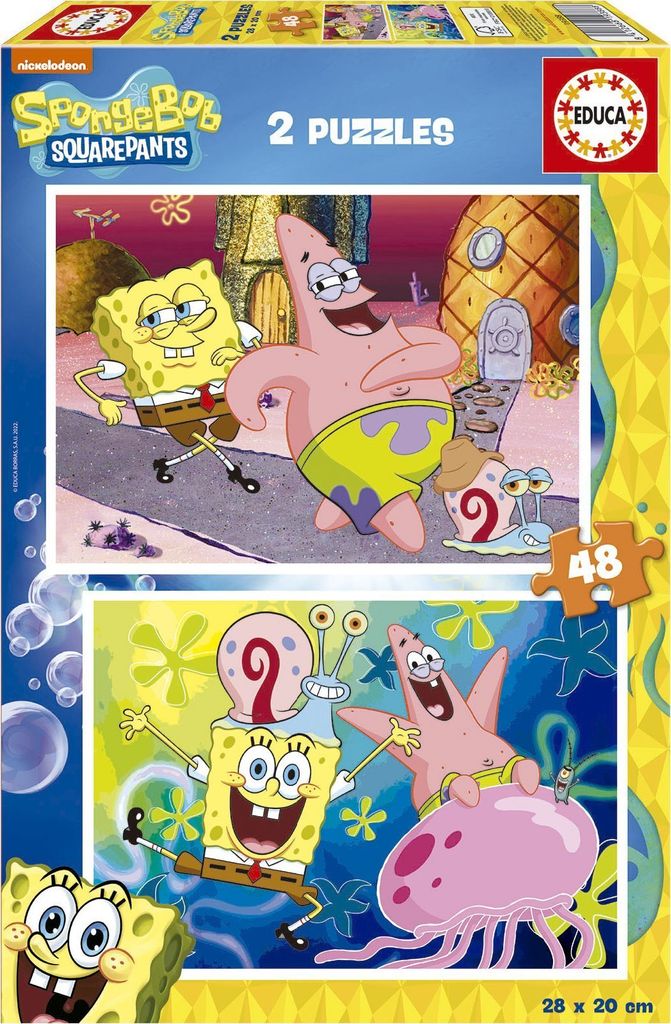 Educa - SpongeBob Schwammkopf Puzzle - 2er-Set mit je 48 Teilen, bestehend aus groen Teilen, (19388) EDUCA