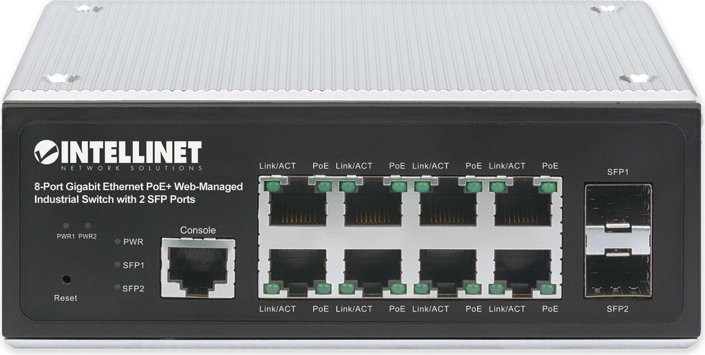 INTELLINET 8-Port Gb PoE+ Web-Managed Industrie-Switch 2xSFP