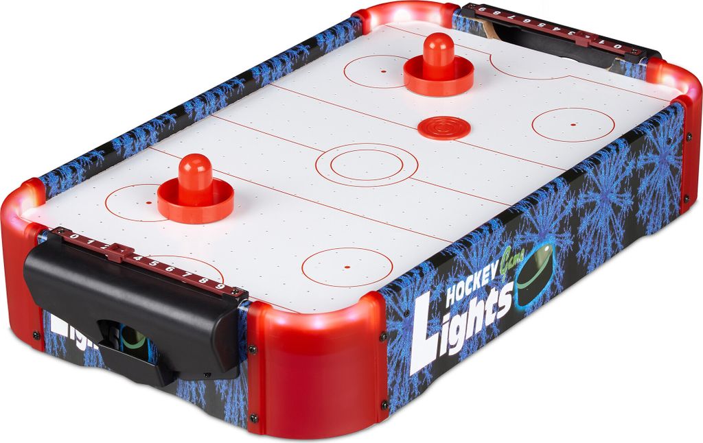 Relaxdays Airhockey Tischspiel, Profi Lufthockey mit LED-Beleuchtung, mit Gebläse, inklusive Zubehör, Tischhockey, bunt