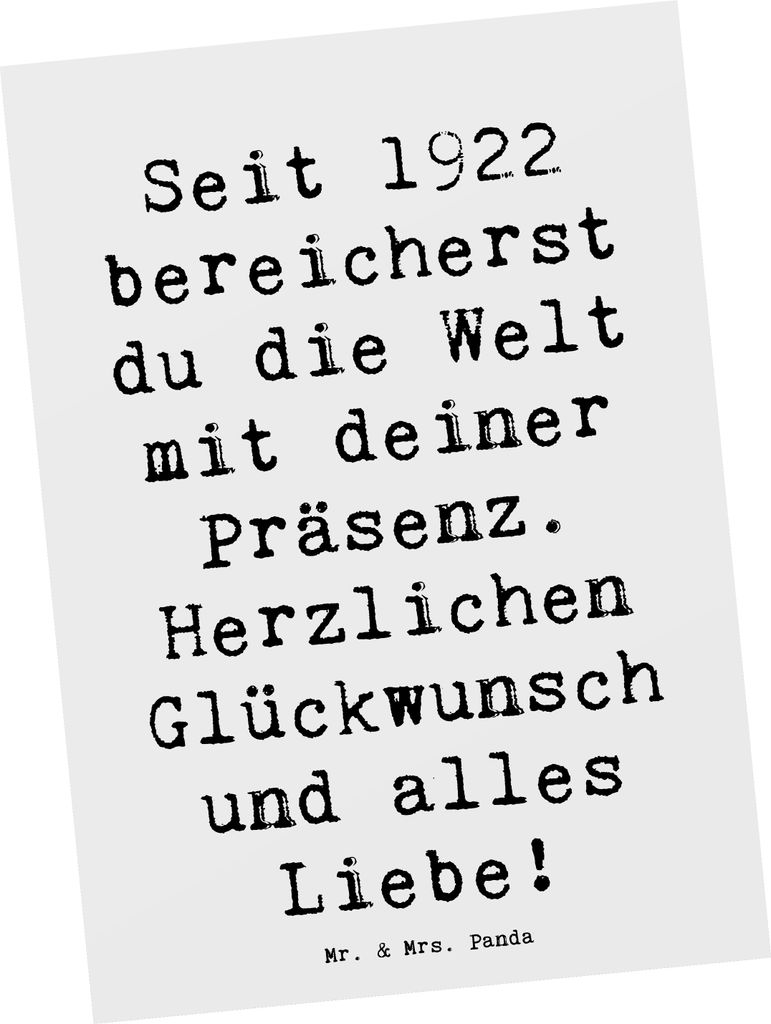 Mr. & Mrs. Panda Ansichtskarte Spruch 1922 Geburtstag - Weiß - Geschenk, Grußkarte, Happy Birthday, Geburtsjahr, Geboren am, Ansichtskarten, Post...