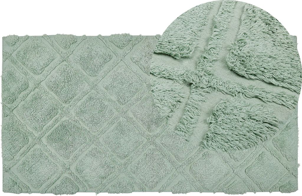 BELIANI Teppich Hellgrün Baumwolle 80 x 150 cm Rechteckig Läufer Geometrisches Muster Boho Fußbodenheizug Geeignet Wohnzimmer Schlafzimmer Esszi...