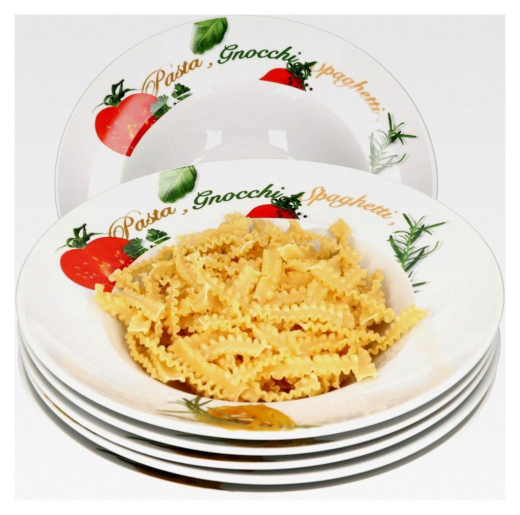 6-teiliges Pasta-Teller-Set Milano mit Aufdruck I Ø 27 cm Porzellan-Teller I tiefe Nudelteller I Suppenteller mit breitem Rand I Design Pastatelle...