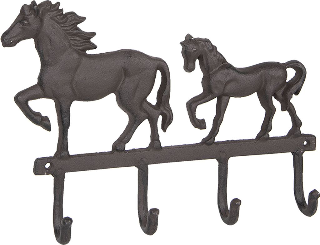 Clayre & Eef Wandgarderobe 34*5*25 cm Braun Metall Pferde