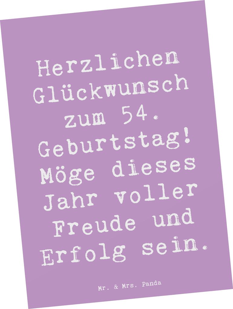 Mr. & Mrs. Panda Postkarte Spruch 54. Geburtstag Freude Erfolg - Lavendeltraum - Geschenk, bildkarte, Jubiläum, besondere Momente, Geburtstagsgesc...