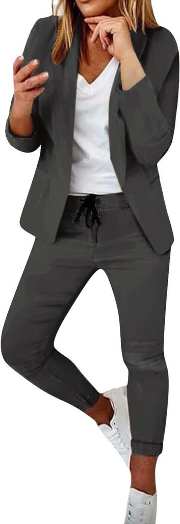 ASKSA Damen Hosenanzug Elegant Business Anzug Dunkelgrau S