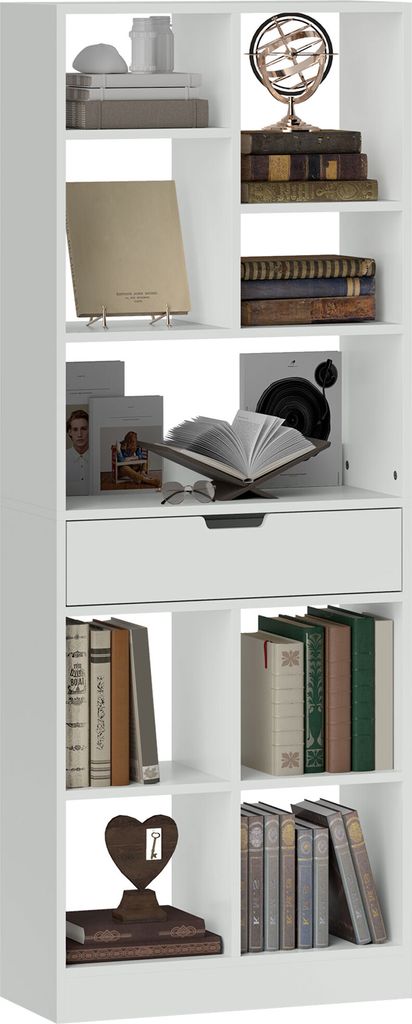 HOMCOM Bücherregal Standregal mit 9 Regalen, 1 Schublade, Produktbild 
