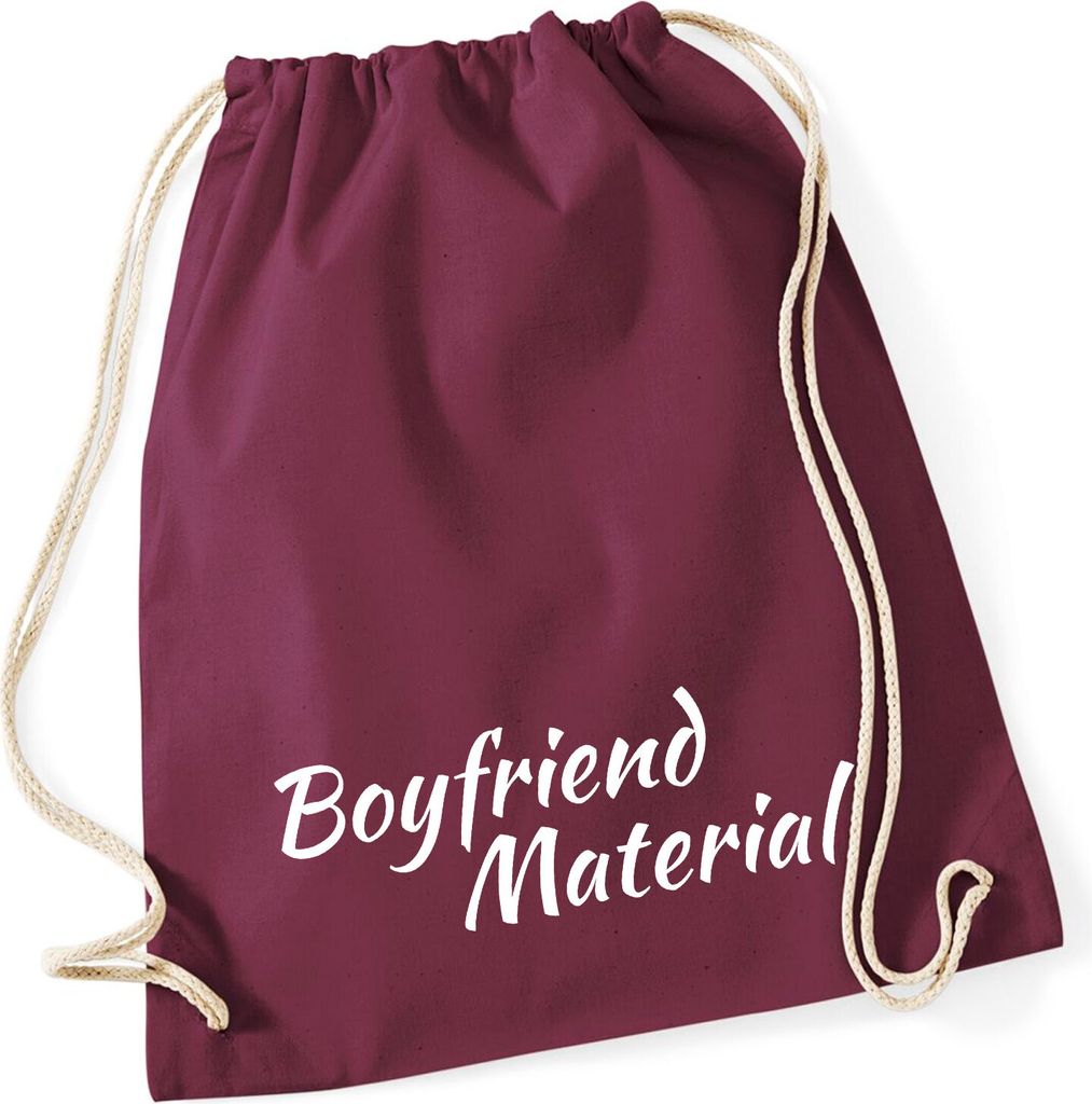Huuraa Turnbeutel Boyfriend Material Schriftzug 12 Liter Burgundy Baumwolle Rucksack Geschenkidee