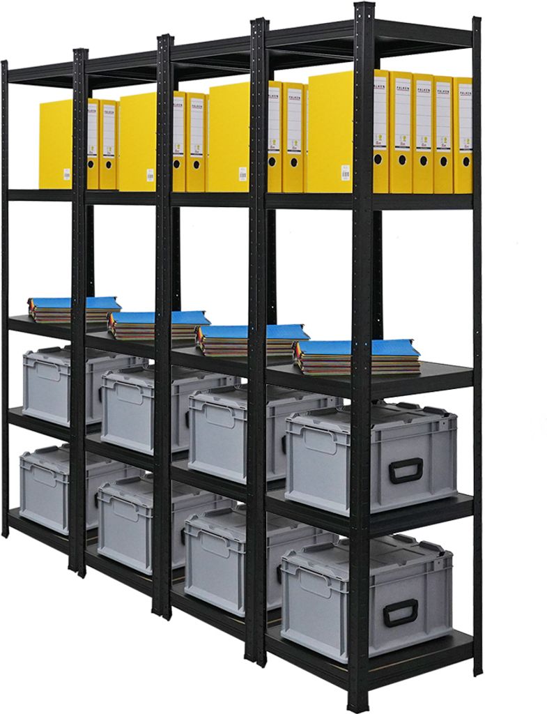Mega Deal | 4x Wohnregal Ragnar | HxBxT 180x45x45cm | Fachlast 100kg | Matt Schwarz