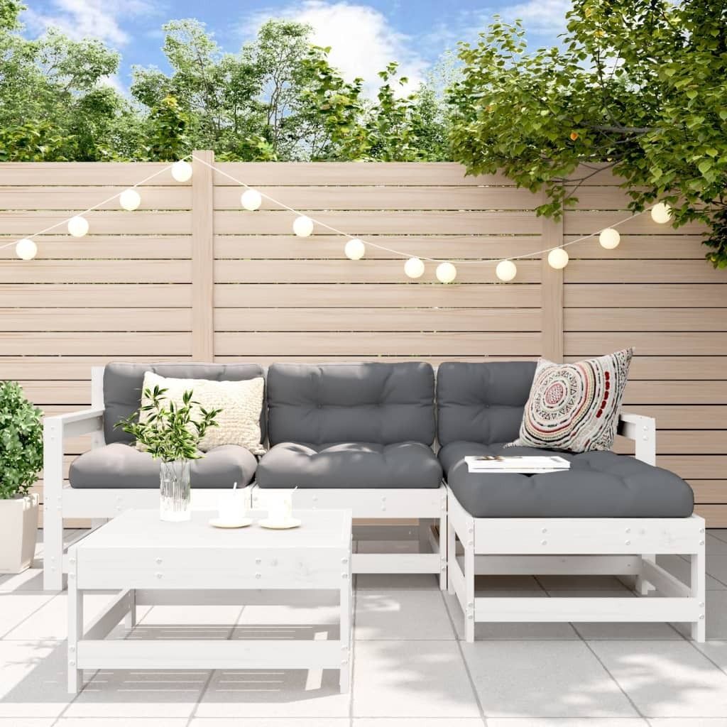 Maison Exclusive - 5-tlg. Garten-Lounge-Set mit Kissen Weiß Massivholz