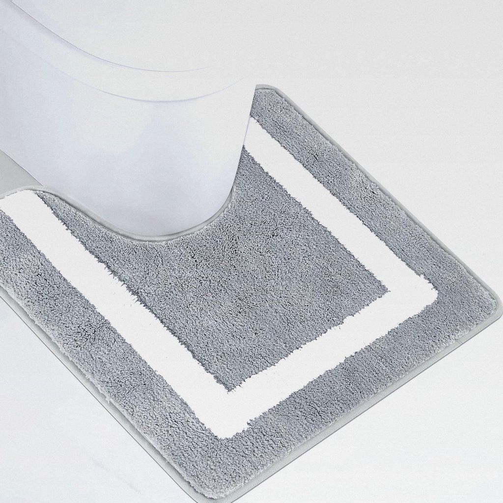 WC Vorleger mit Ausschnitt rutschfest Toilettenmatte Grau Badezimmerteppich WC Teppich Waschbar Toiletten Badematte Wasserabsorbierend Badteppich M...