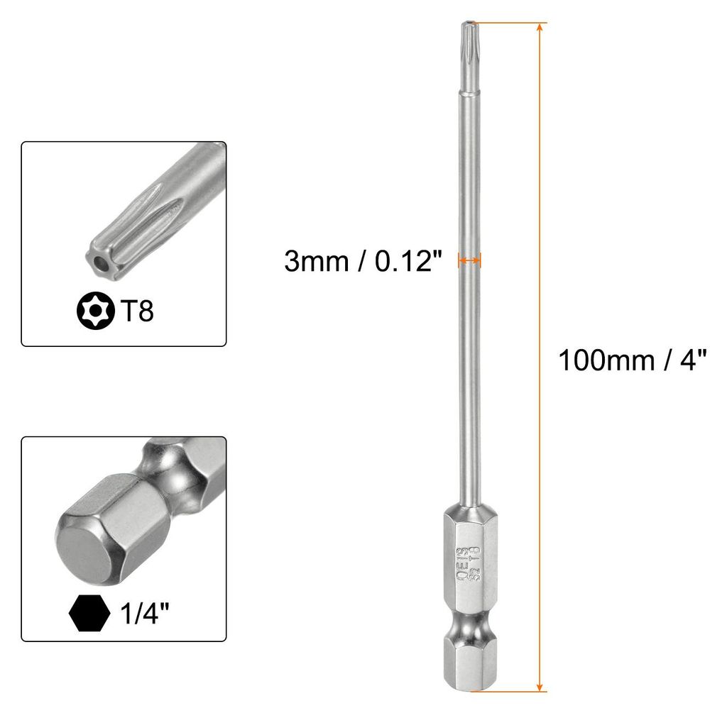 T8 Torx Bit Set 1/4" Sechskantschaft 100mm lang S2-Stahl Magnetische Bitsatz Manipulationssichere Schraubendreher Stern-Bits mit Loch fš¹r Schrau...