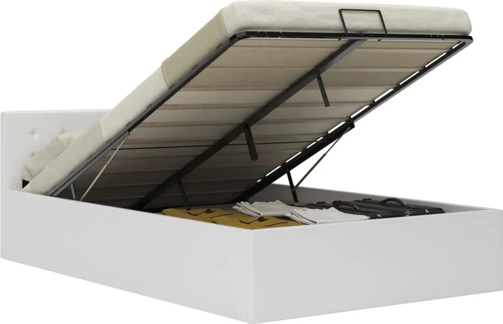 Lit double avec rangement relevable 140x200 cm - Design moderne blanc pur