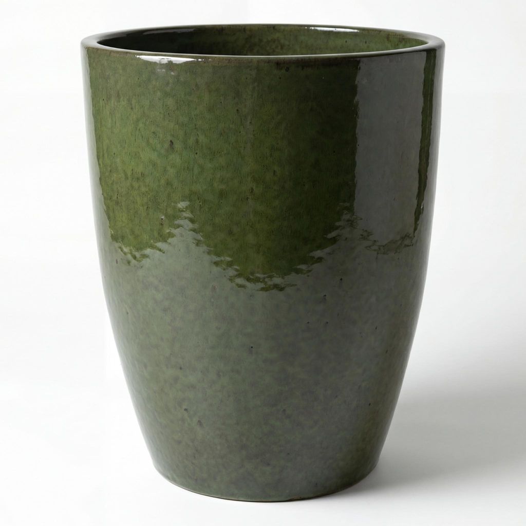 Provencelia Keramik Pflanzkübel Mazarin Grün, Ø37 x H49 cm, frostbeständig, handgefertigt, glasiert, Outdoor, Terrasse, winterfest