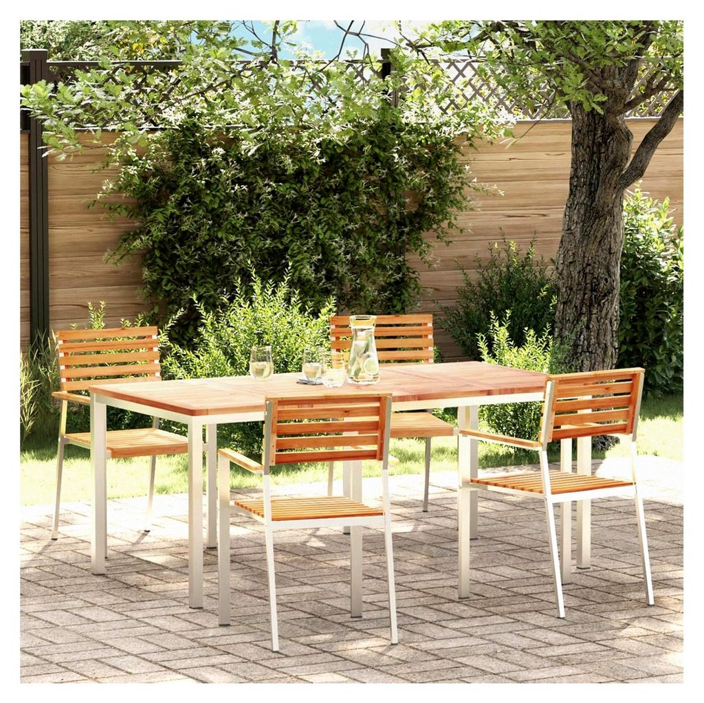 Garten-Essgruppe mit 5 Teilen aus massivem Teakholz, Esstisch 180x90x75 cm und Loungemöbel-Set für Terrasse und Garten