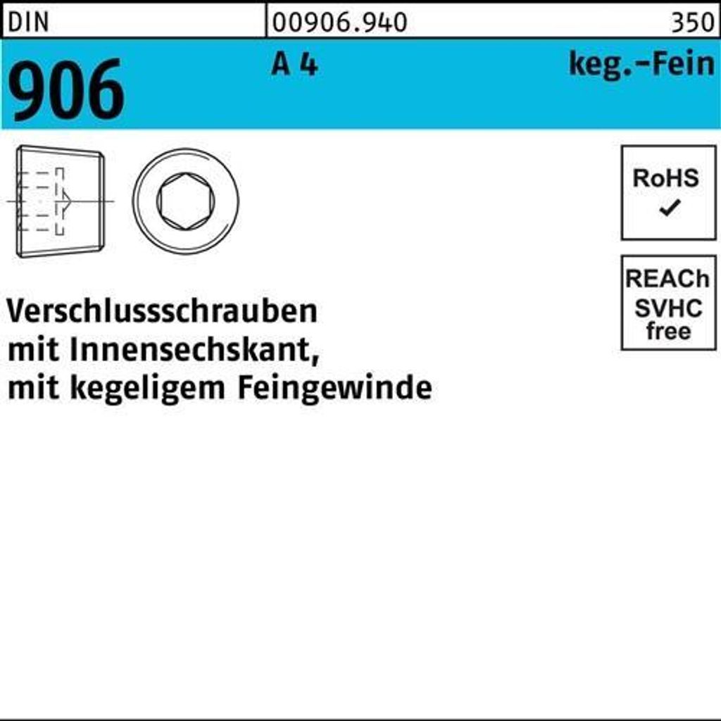 Reyher  Verschlußschrauben DIN 906 A 4 M 18 x 1,5 A 4 (100 Produktbild 