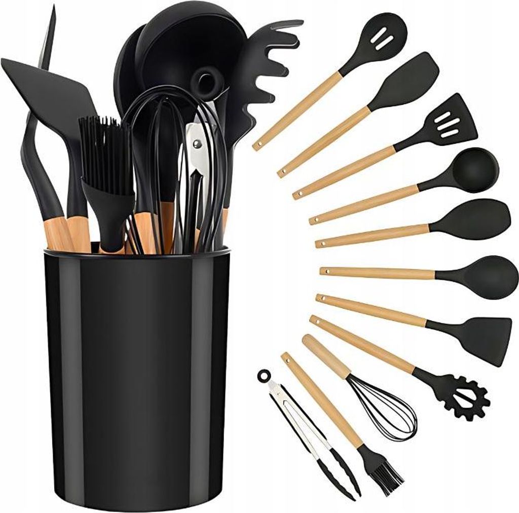 12-teiliges Silikon-Küchenset mit Holzgriffen – Alles in einem für Ihre Küche!