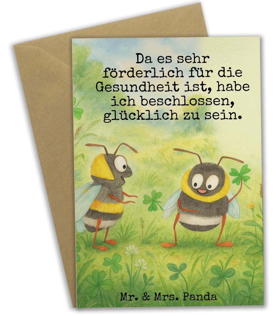 Mr. & Mrs. Panda Grußkarte Hummeln Kleeblatt Design - Weiß - Geschenk, hochzeitskarten, osterkarte, einladungskarten, Spruch Positiv, weihnachtsk...
