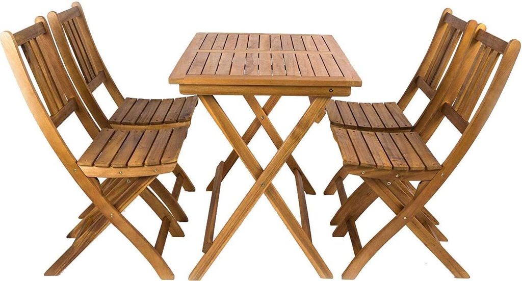 5tlg. Balkongruppe Blossom, Akazienholz massiv + geölt, Gartengruppe mit 1 Tisch 80x60 cm + 4 Stühle, klappbar, für Garten, Balkon und Terrasse