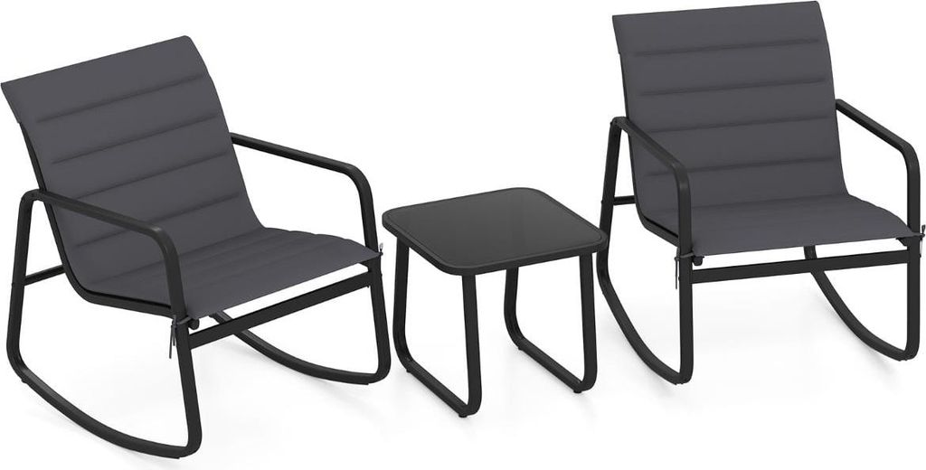 Bistro-Set für den Außenbereich mit Schaukel - 2 Stühle & Glastisch, Grau