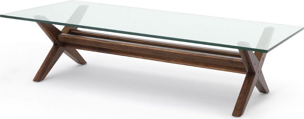 Casa Padrino Luxus Couchtisch Braun 160 x 80 x H. 40,5 cm - Rechteckiger Massivholz Wohnzimmertisch mit Glasplatte - Luxus Wohnzimmer Möbel