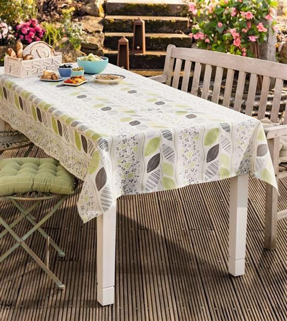 Gartentischdecke "Outdoor" 135x240 cm cremeweiß, mit Blattmuster, Tischdecke wetterfest & schmutzabweisend
