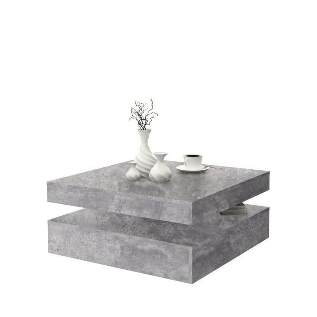 Quadratischer drehbarer Couchtisch – Spanplatte – hellgrauer Beton – Klassisch – 78 x 78 x 35,4 cm