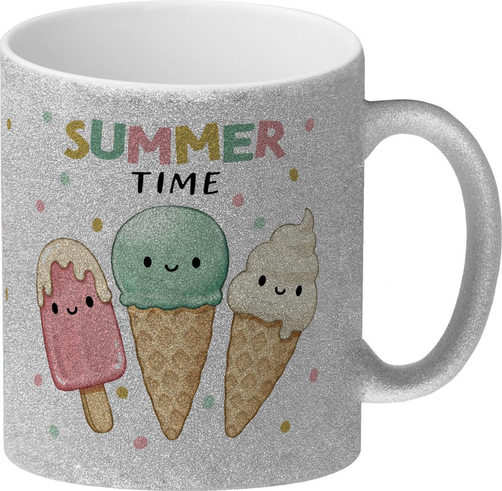 Eiscreme Glitzer-Kaffeebecher mit Spruch Summer Time