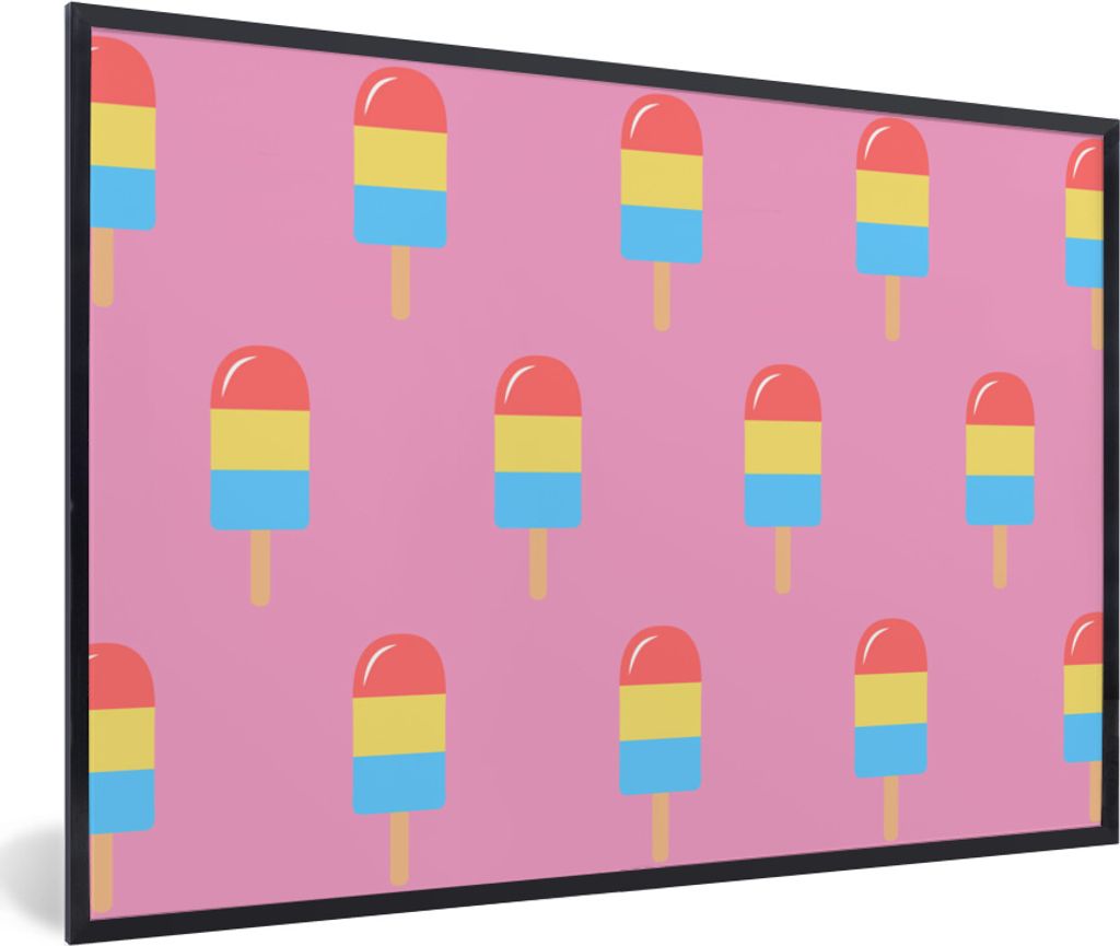 MuchoWow MuchoWow Gerahmtes Poster Eis - Muster - Rosa 30x20 cm - Poster mit zchwarzem Bilderrahmen - Kunstdruck - Bild-Poster