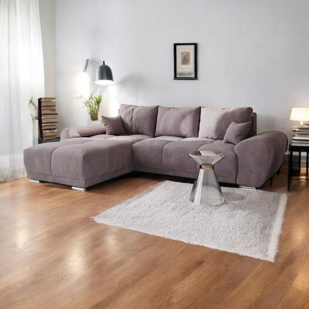 FurMeb24 ECKSOFA SYDNEY - 291 x 183 cm monolith 62 - mit schlaffunktion und bettkasten