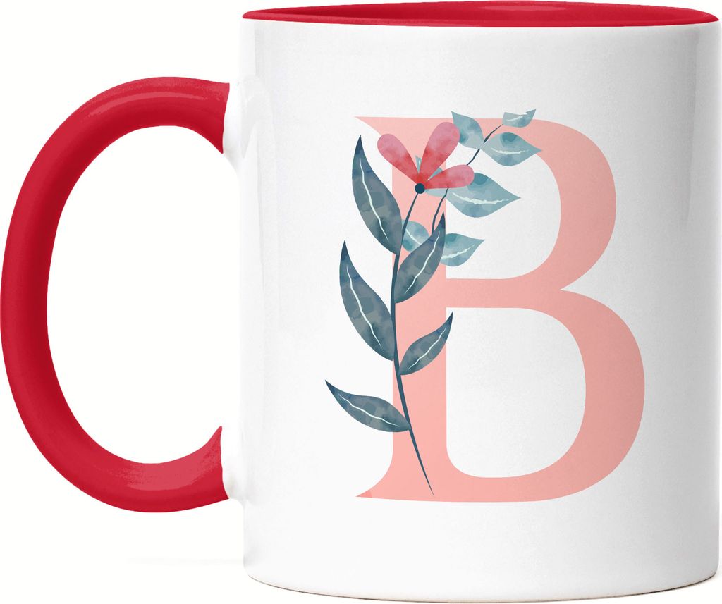 Buchstaben-Tasse B Tasse Rot mit Buchstabe Alphabet Monogramm Blumenmotiv Geschenkidee Anfangsbuchstabe