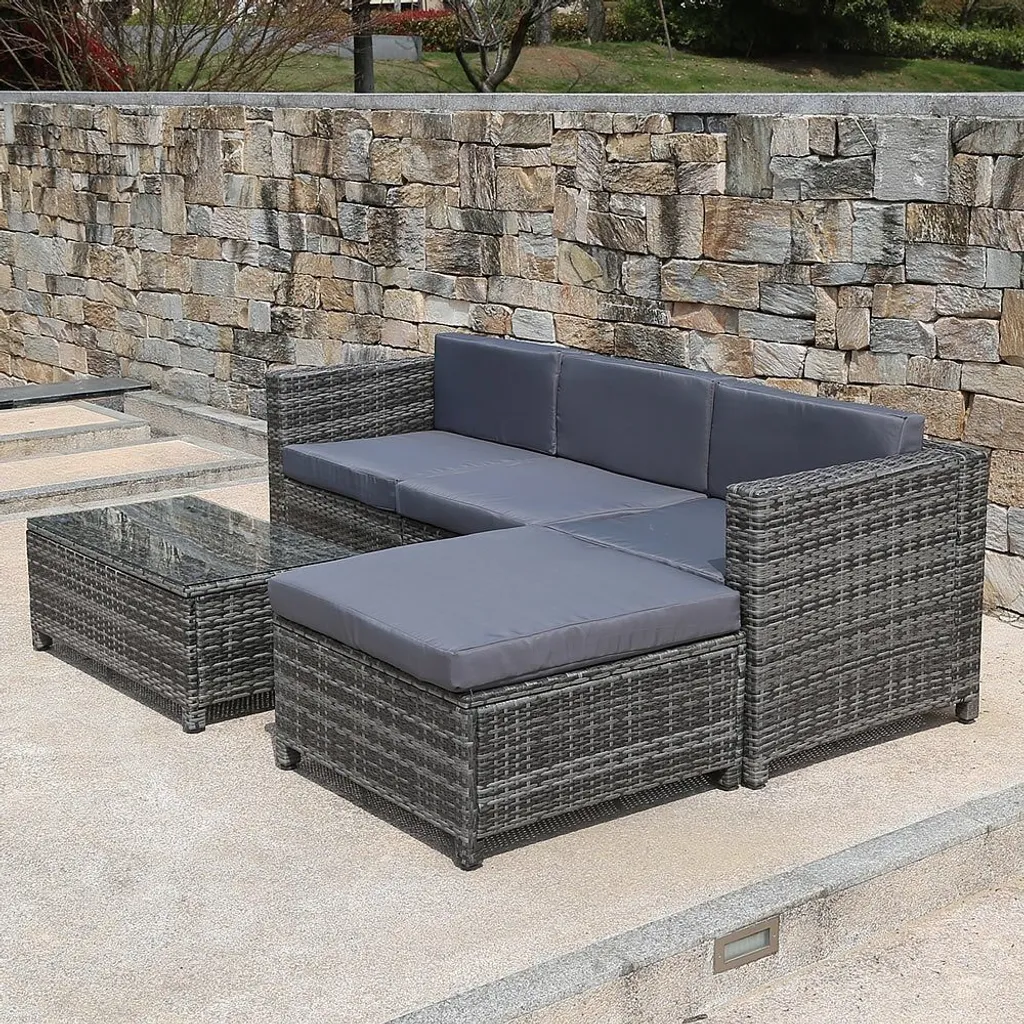 Ensemble Canapé de Jardin Lounge en Polyrotin Gris avec Table Basse - 9