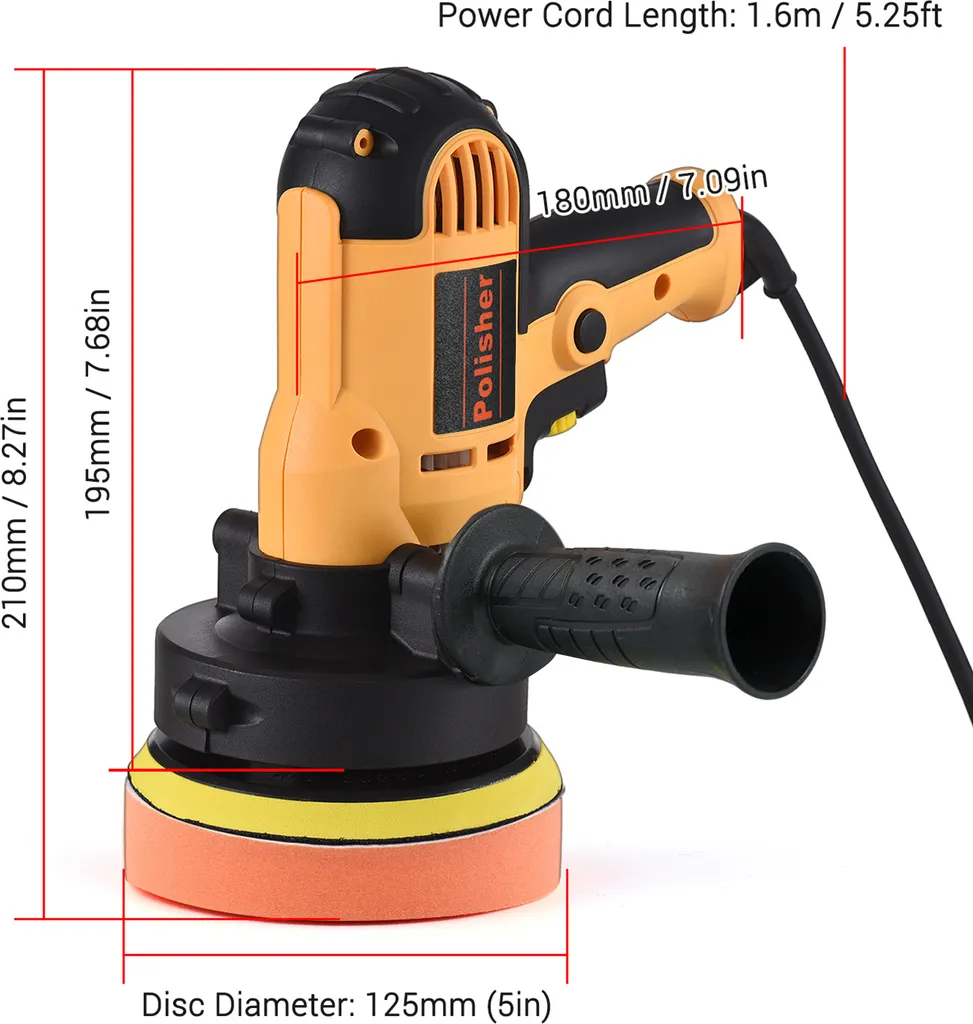 set di lucidatura elettrica per auto da 5 pollici, tampone automatico da 700W, 600-3700 giri/min, lucidatrice variabile con impugnatura ausiliaria, lana di spugna, tampone per cofano motore - 6