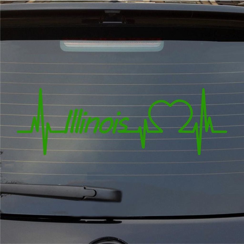 Heckscheibenaufkleber Illinois Herzschlag Puls Staat USA Liebe 55x17 cm Hellgrün Auto Aufkleber Sticker