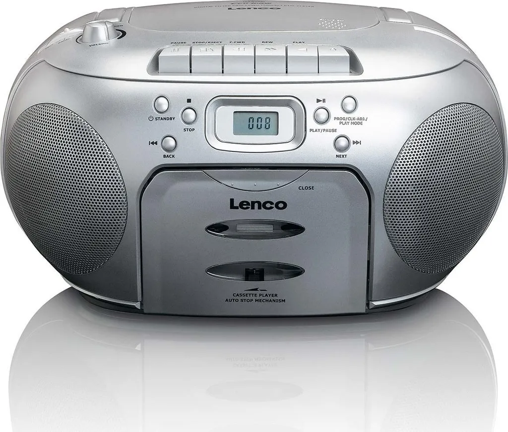 Radio FM Lenco SCD-420SI avec Lecteur Cassette et Prise Casque Argent